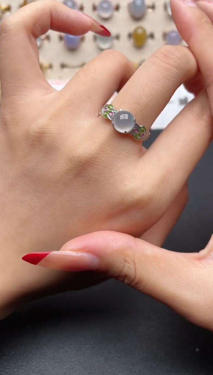 【闪购商品】翡翠戒指银S925镶嵌一物一证一礼盒