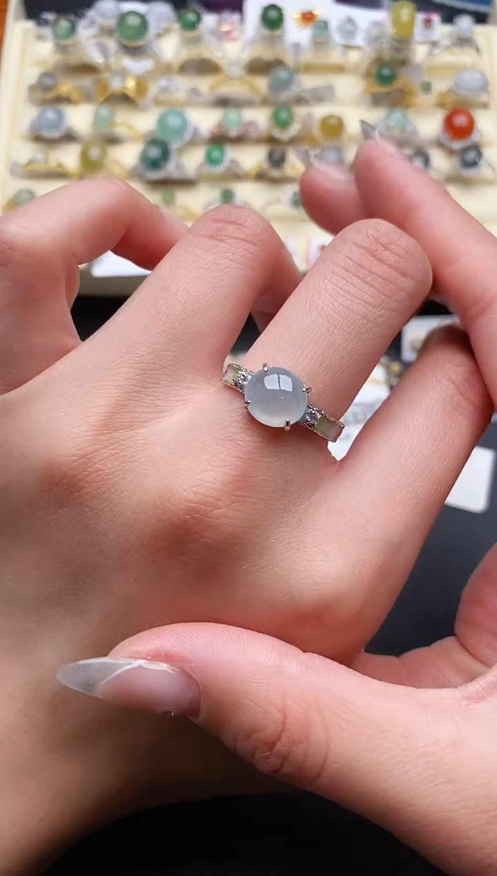 【闪购商品】翡翠戒指银S925镶嵌55555555+4