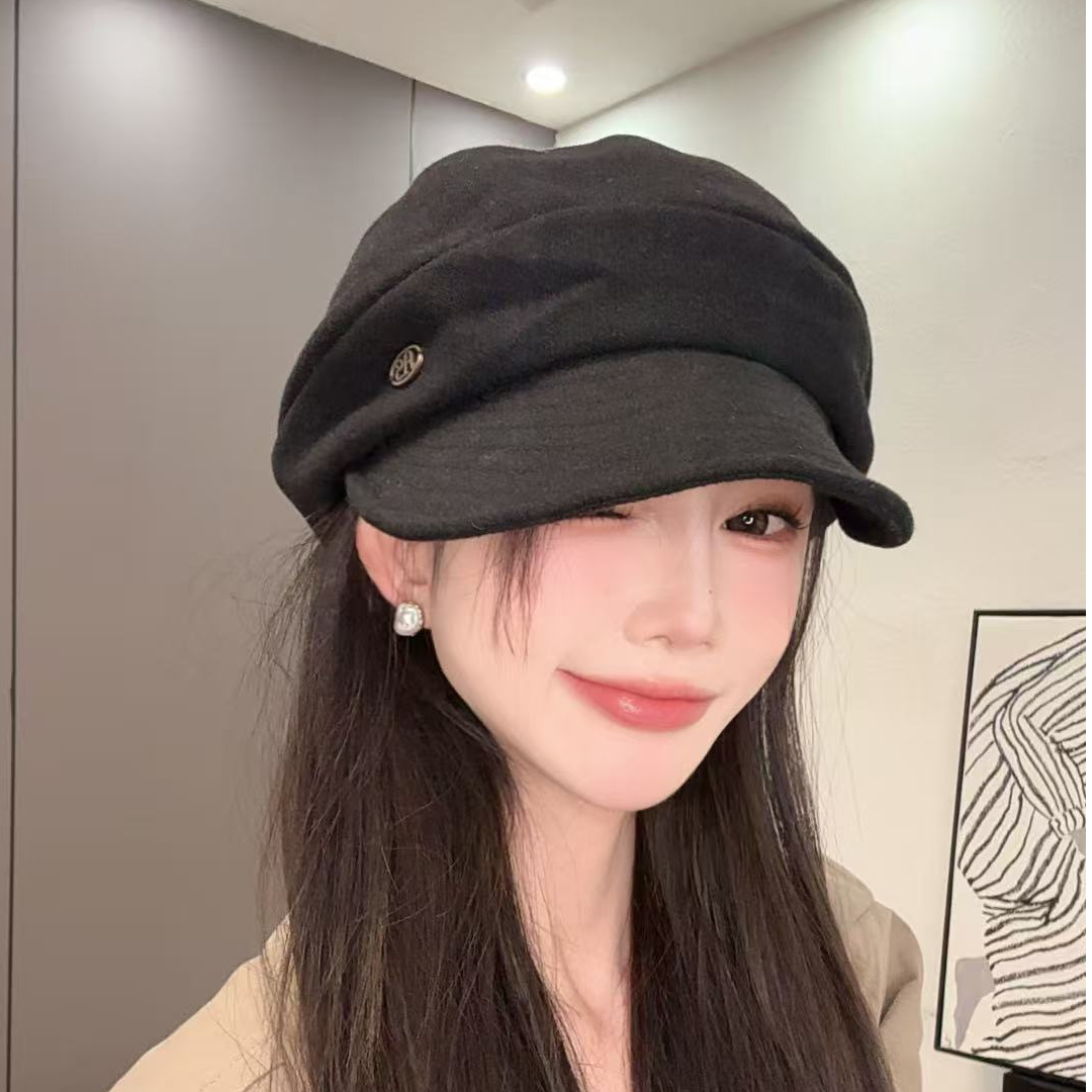 复古褶皱显脸小八角帽女黑色鸭舌报童帽秋冬气质大头围百搭画家帽