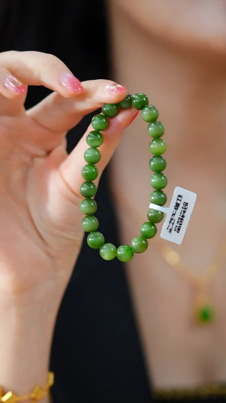 未镶嵌手串和田玉冰绿猫无黑点手串HE00235