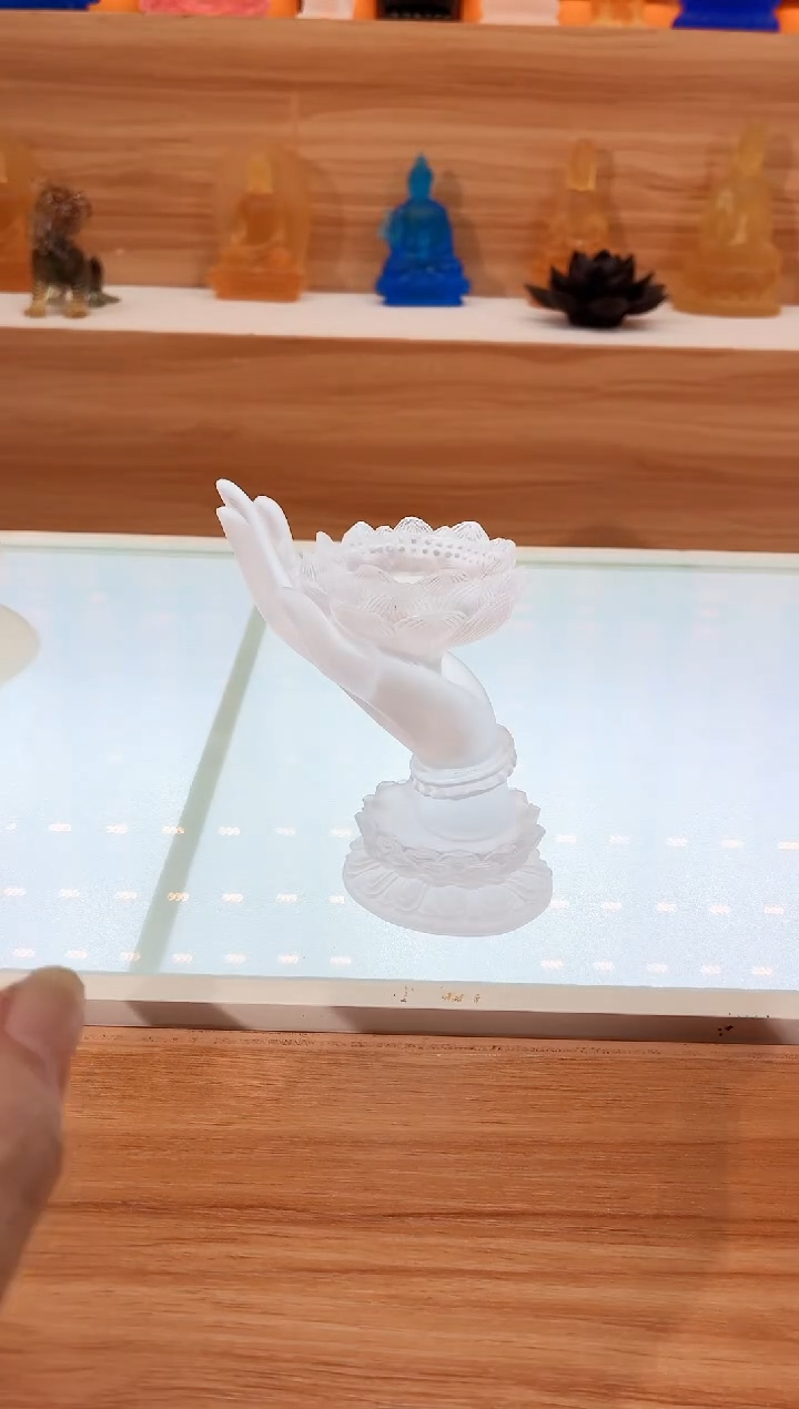 手工艺品琉璃白色佛手烛台11.5公分