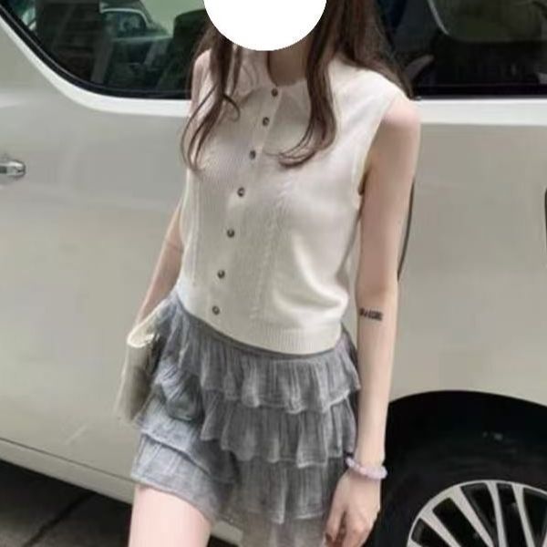 糯米白色/灰色/黑色针织通勤背心上衣 663