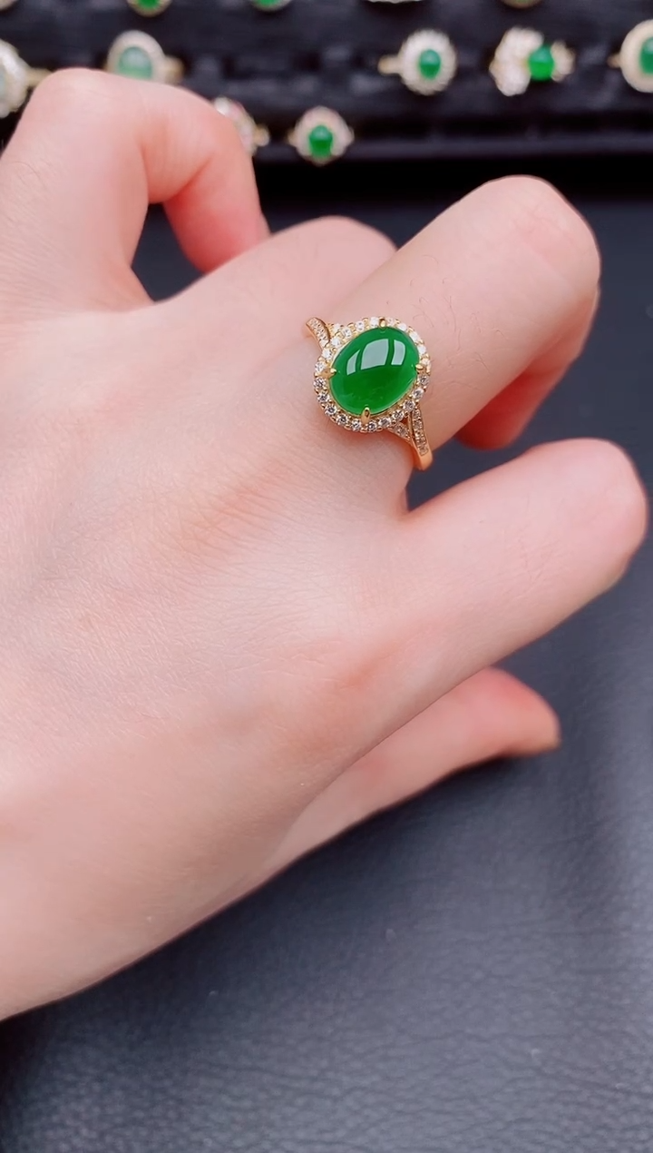 【闪购商品】翡翠戒指银S925镶嵌天然a货翡翠67