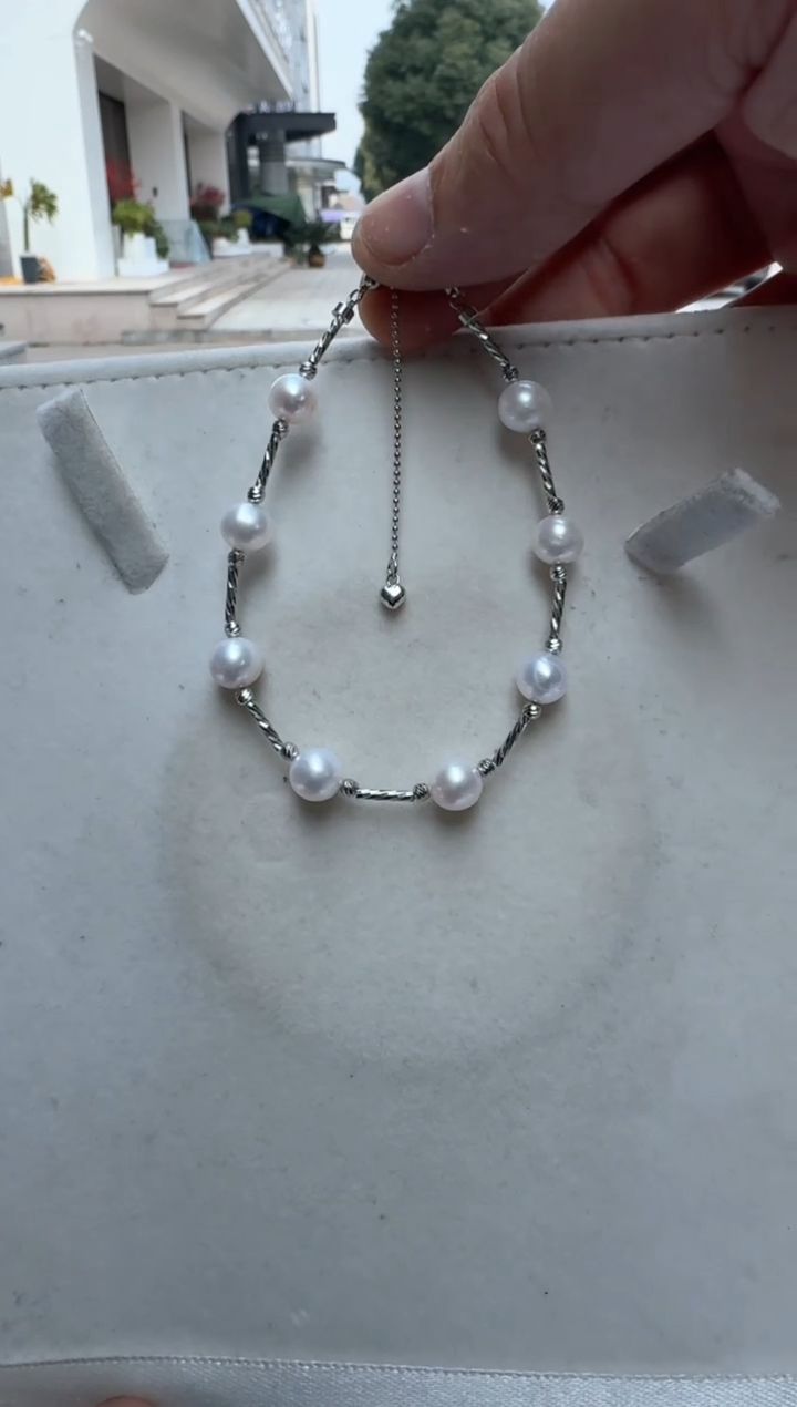 【闪购商品】淡水珍珠手链银S925镶嵌8mm