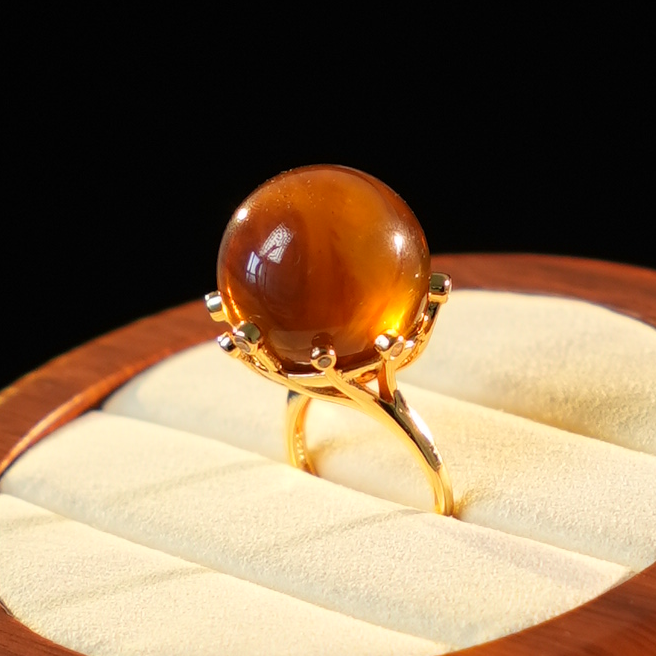 20+小巨蛋开口戒指缅甸天然琥珀蜜蜡紫罗兰镶嵌气质简约品质3A