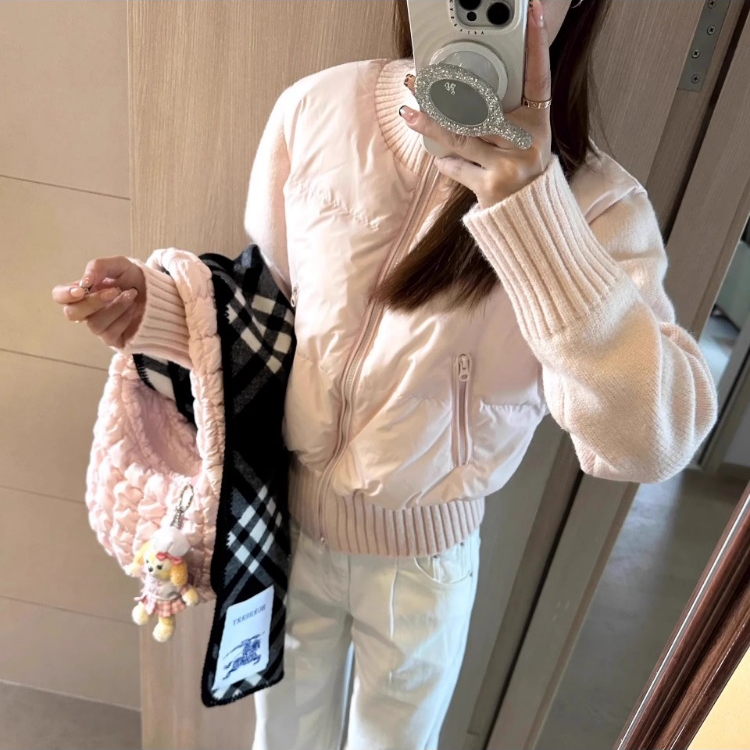 棉服女款冬季2025年新款针织袖拼接棉衣韩系超好看小个子棉袄外套