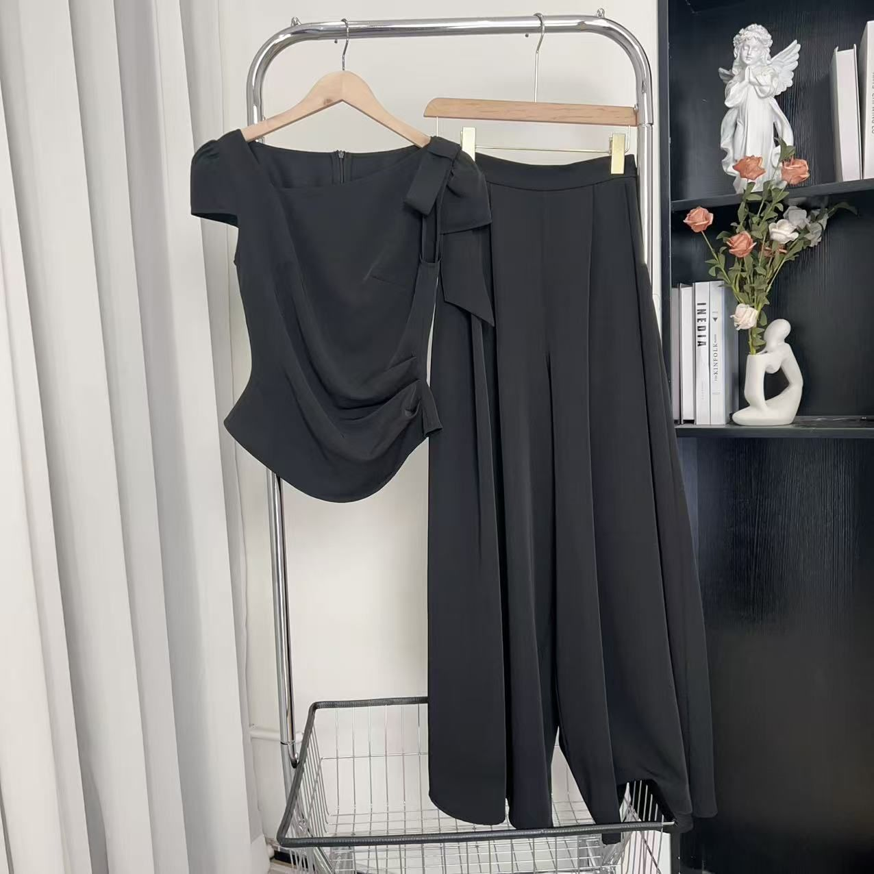 拉夏贝尔/25夏气质时尚温婉大方收腰显瘦短袖上衣+裤子 15469 WCK