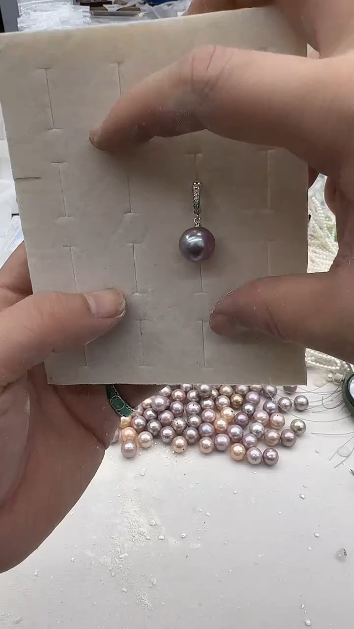 吊坠(赠链)未镶嵌淡水珍珠12-13mm 紫万能扣-新品