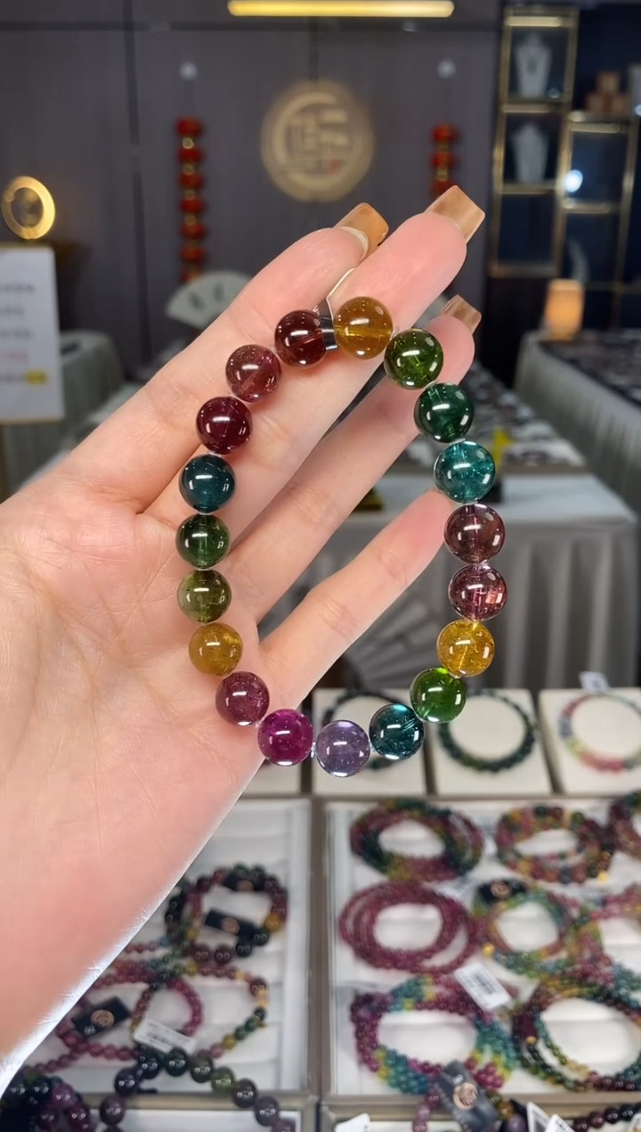 未镶嵌老矿碧玺彩虹单圈手串10mm+碧玺dan多样性发货一条