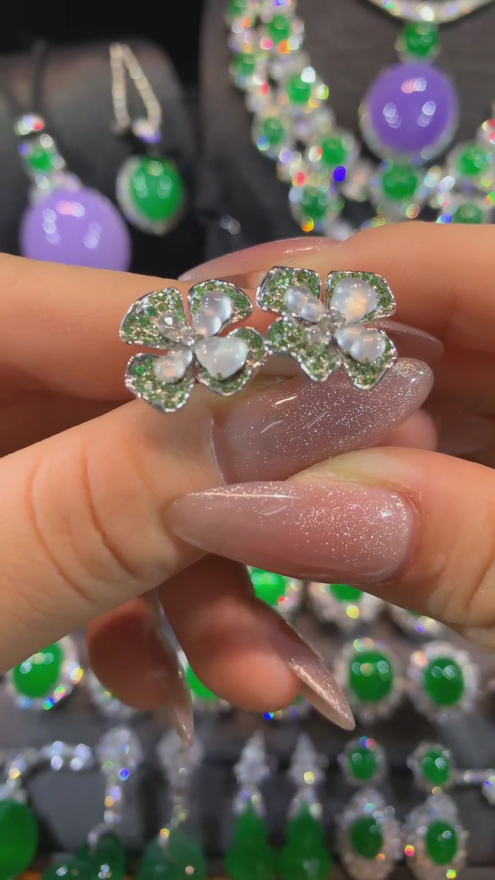 【闪购商品】翡翠耳饰18K金镶嵌耳饰