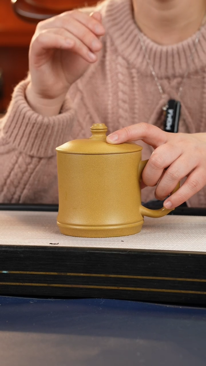 【闪购商品】紫砂茶杯宜兴原矿紫砂黄金段泥竹节盖杯