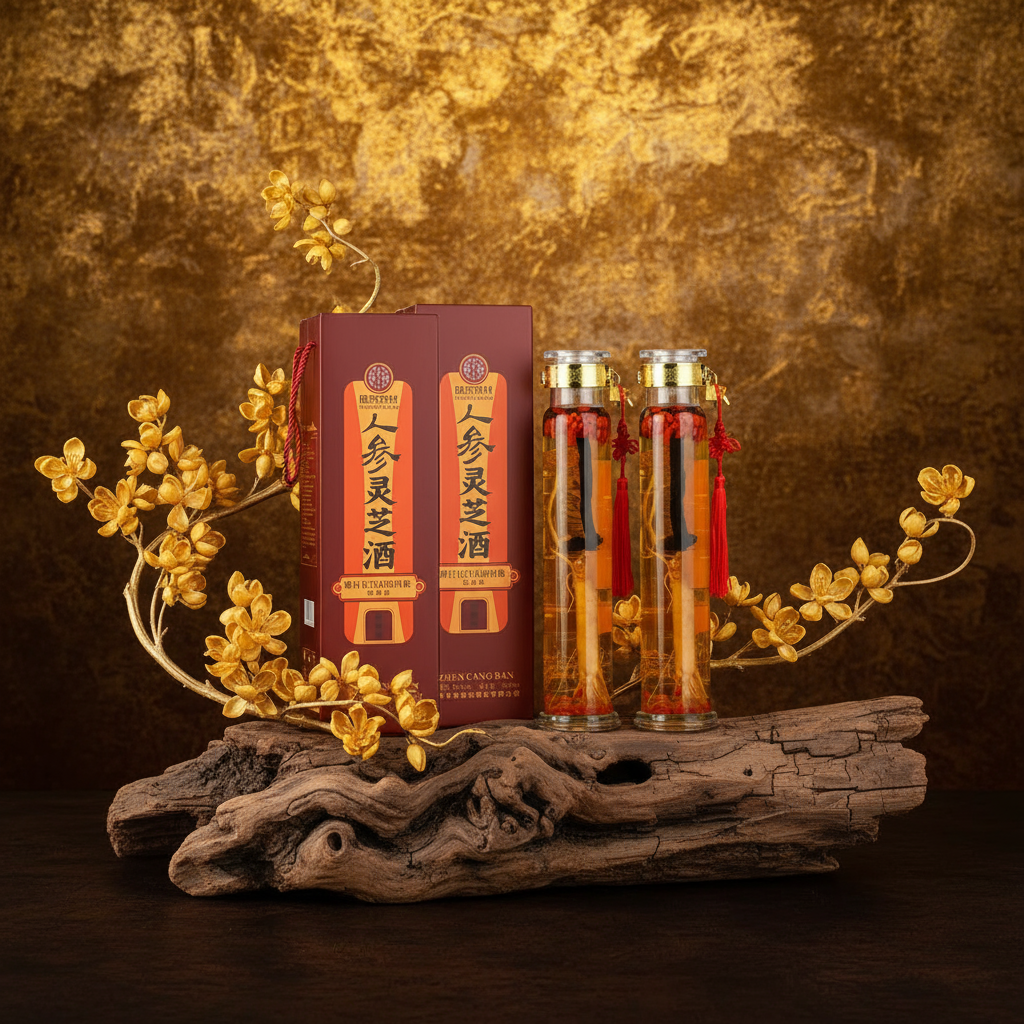 君道运国药药材人参灵芝酒双瓶52度