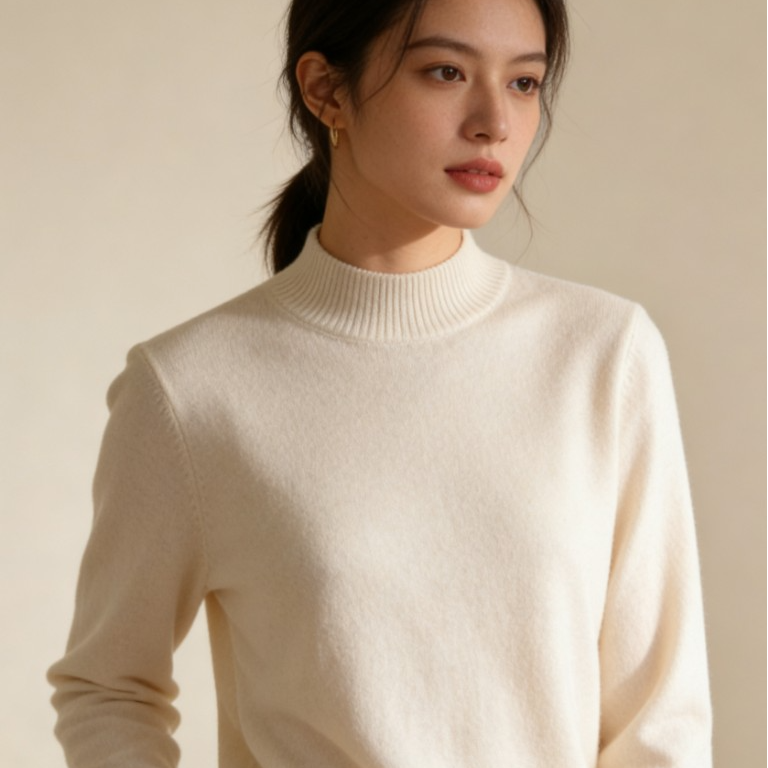 工厂现货100%纯山羊绒秋冬款软糯气质高定款女羊绒纯色针织打底衫