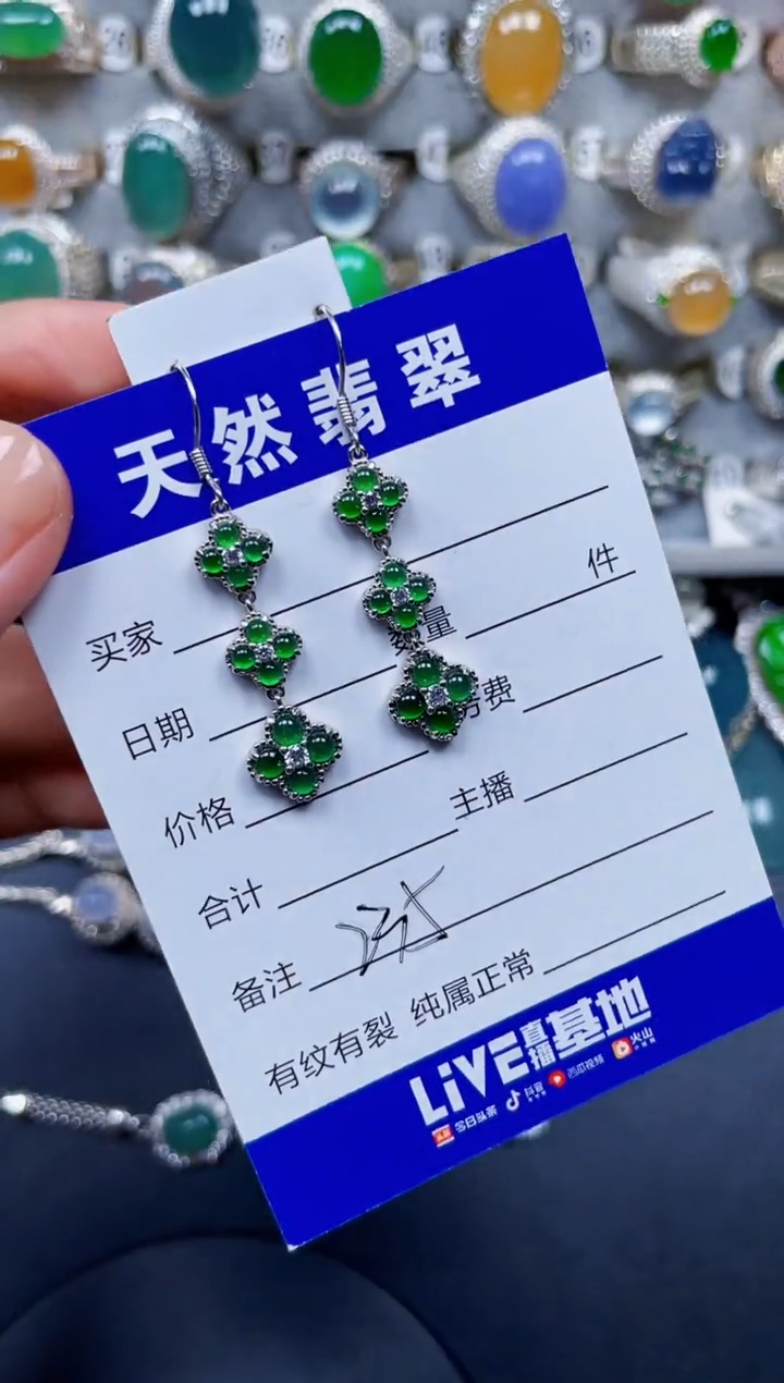 银S925镶嵌翡翠耳饰235