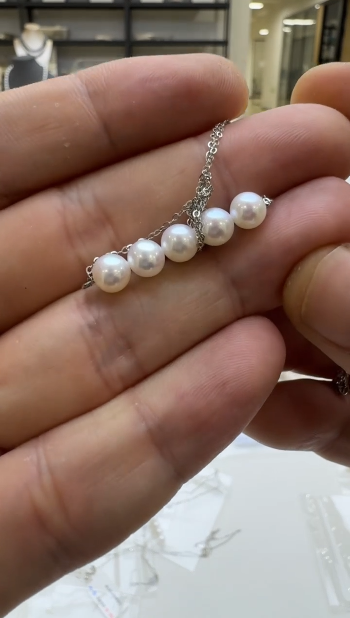 淡水珍珠银S925镶嵌吊坠(赠链)5-6mm 平衡木