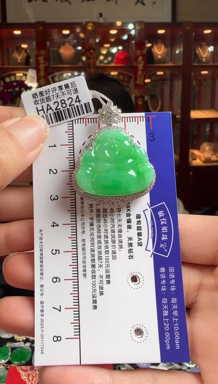 【闪购商品】翡翠颈饰18K金镶嵌HA2824冰阳绿佛公