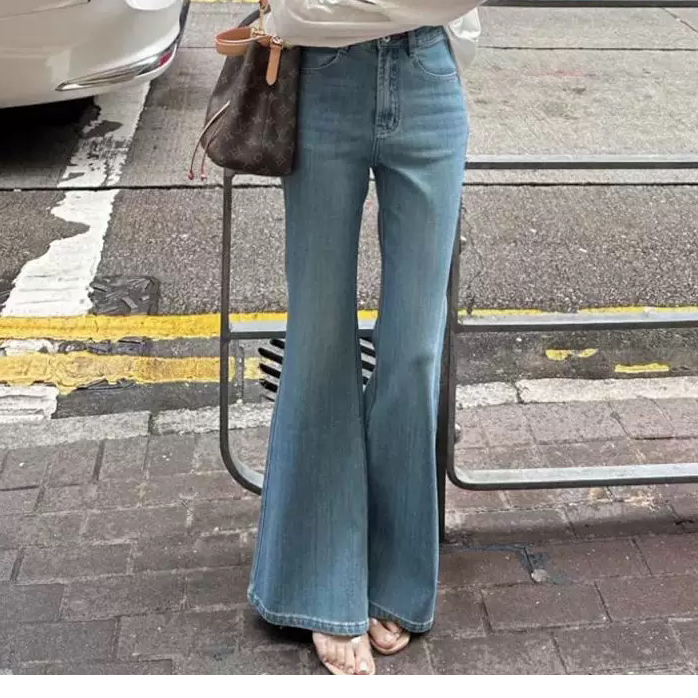 夏季设计感时尚气质百搭薄款显瘦高腰修身复古微辣裤微喇叭休闲