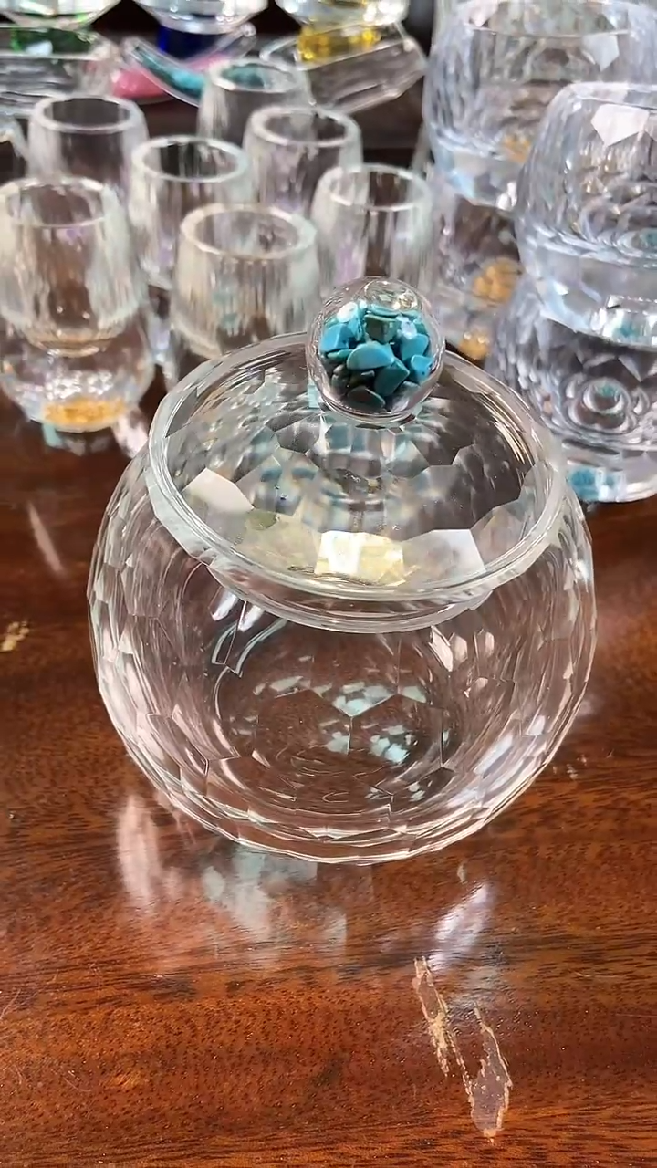 【闪购商品】玺宴新款水晶胖茶叶罐绿松石