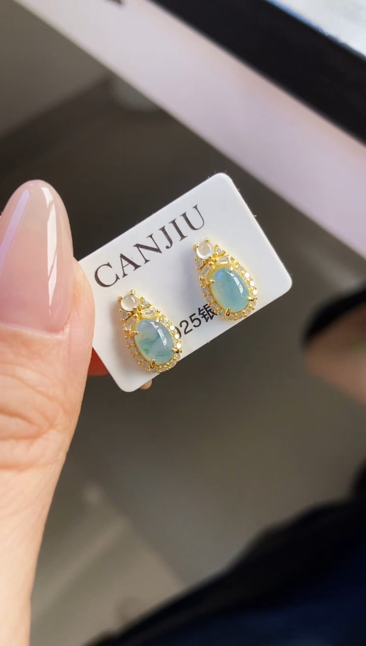 银S925镶嵌翡翠耳饰12