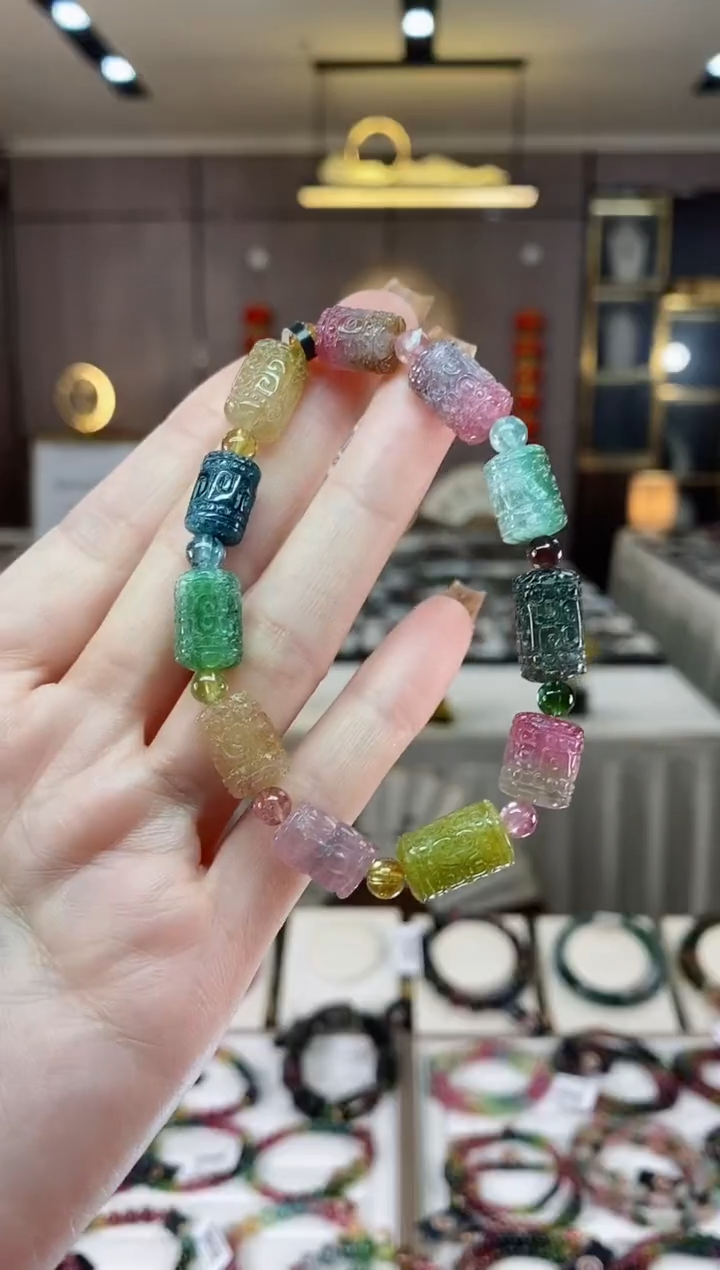 【闪购商品】碧玺桶珠单圈手串未镶嵌一物一证dan