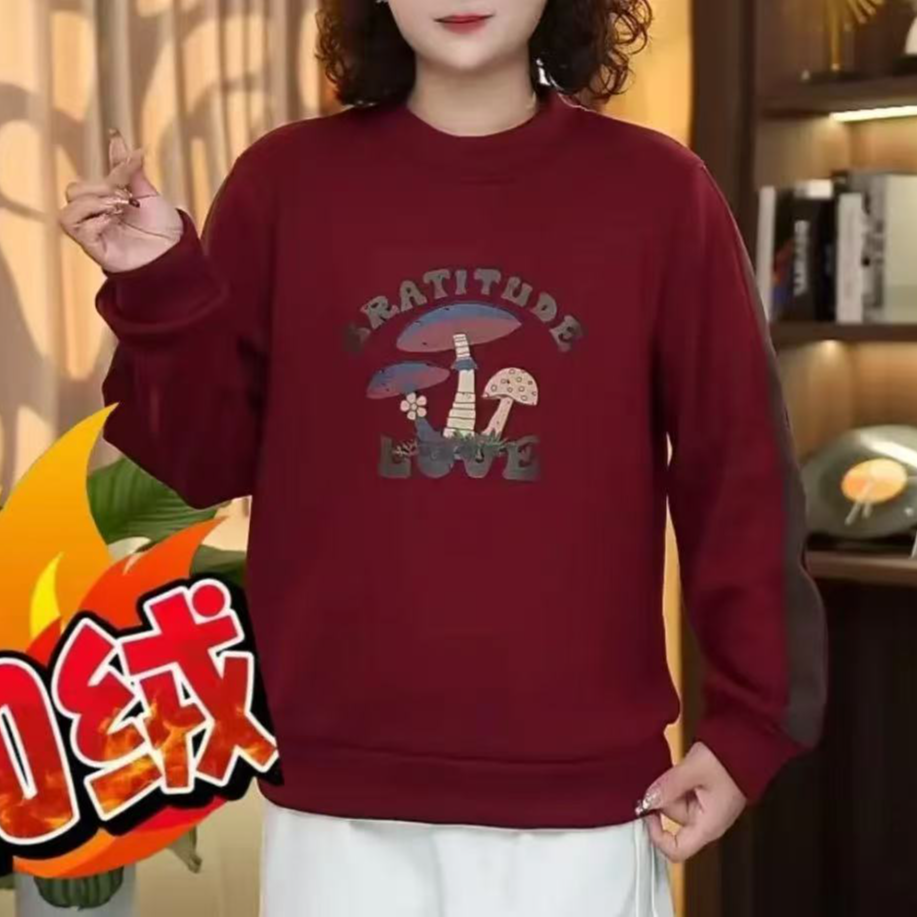 【冬款加绒】上新蘑菇印花洋气时尚休闲百搭宽松长袖女款长袖卫衣