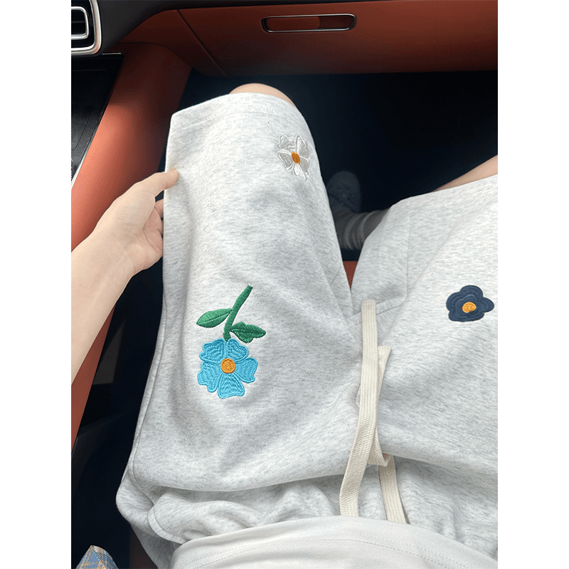 男裤夏季薄款短裤男款夏季美式复古小花刺绣男士短裤休闲运动短裤