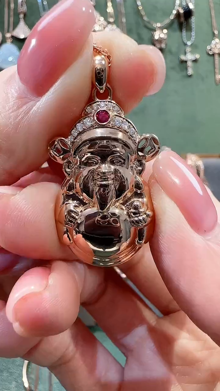 【闪购商品】钻石吊坠(不含链)18K金镶嵌18K金钻石财神吊坠