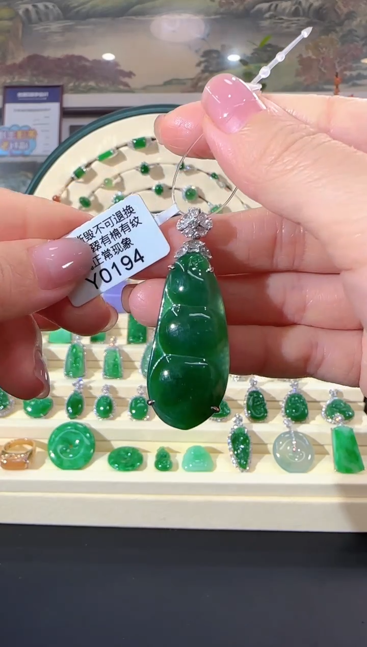 颈饰18K金镶嵌翡翠Y0194富贵豆