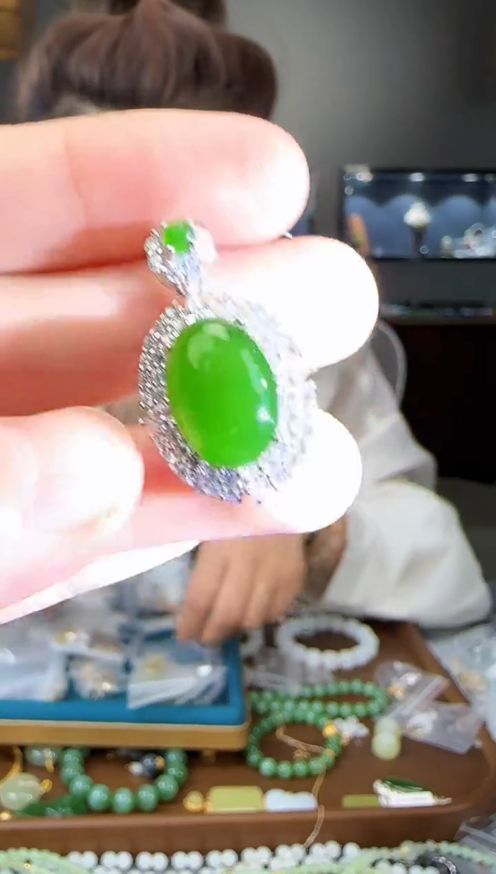 和田玉银S925镶嵌吊坠(不含链)1