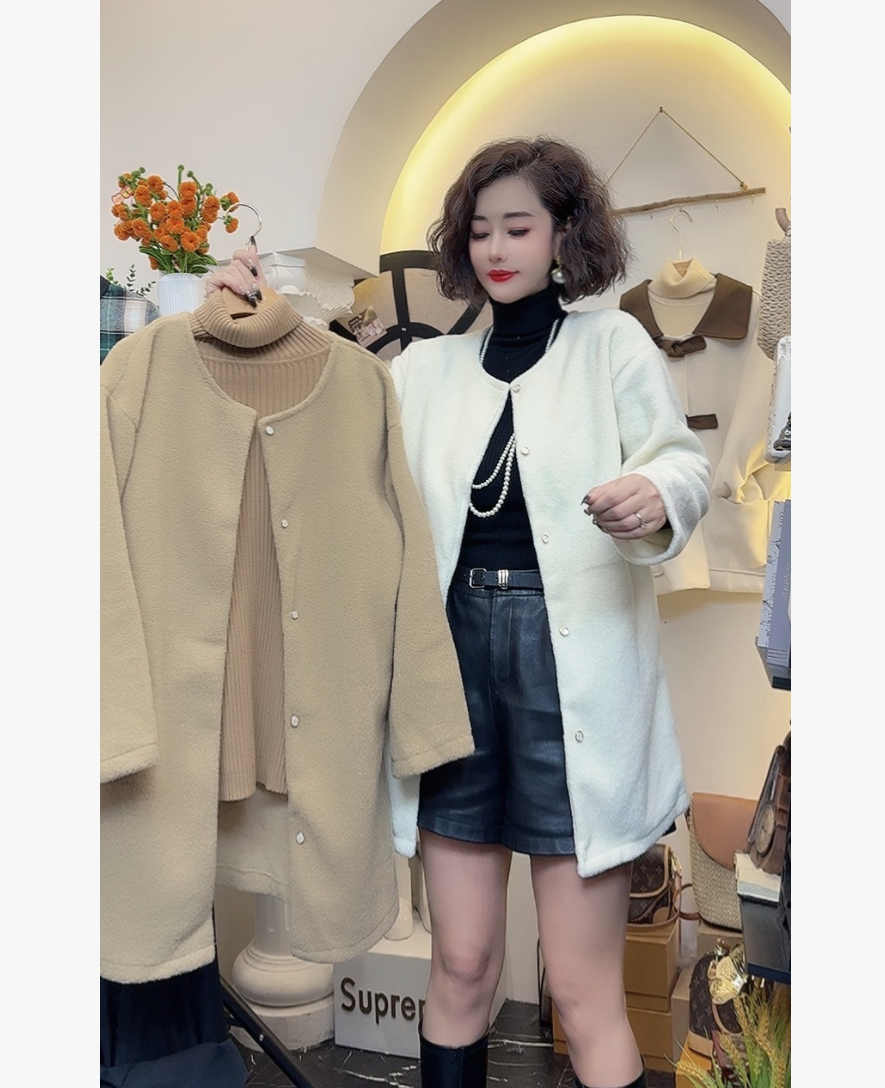 D25 102110 新款女加绒圆领长袖保暖开衫外套