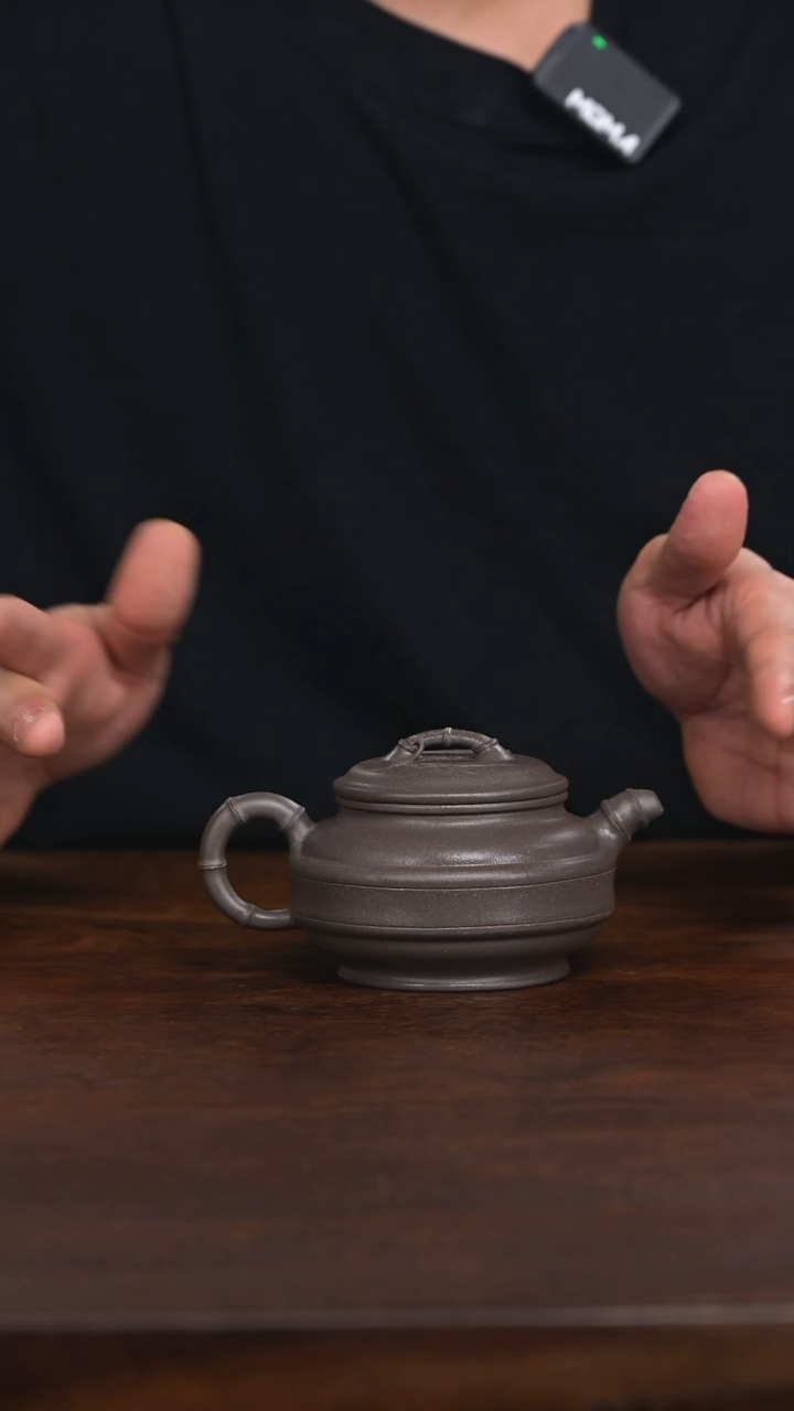 茶壶紫砂天青泥双线竹鼓紫砂壶