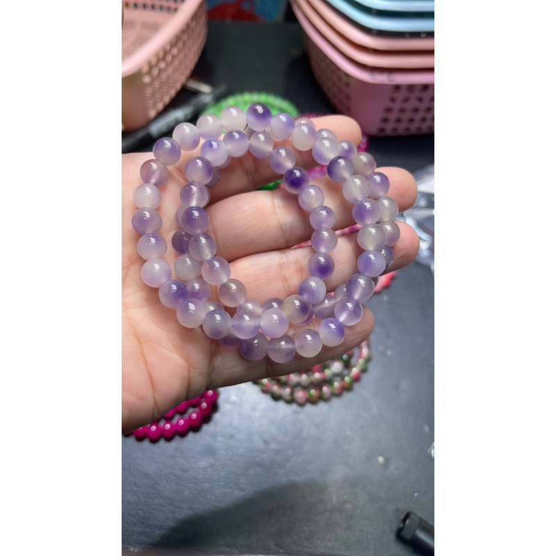D  912  卡8 三圈糯米飘紫手串