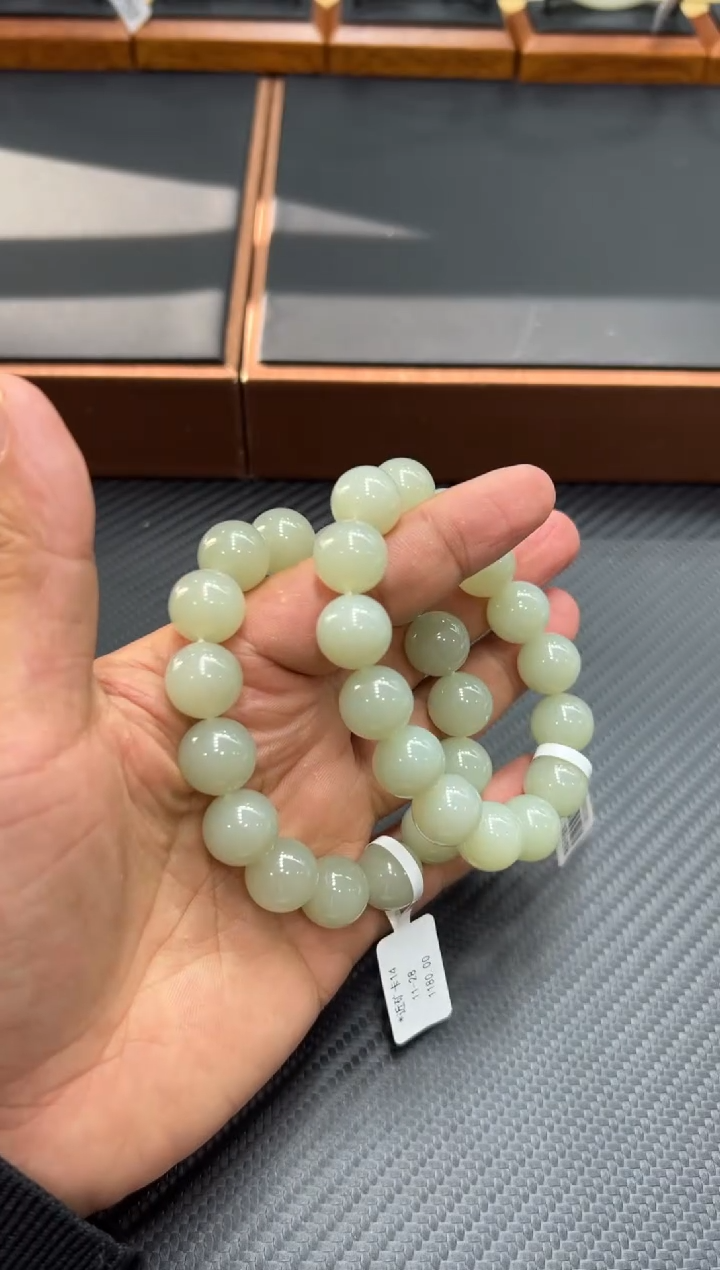 未镶嵌手串和田玉且末微色差近矿卡14多样性发货拍一发一圆珠