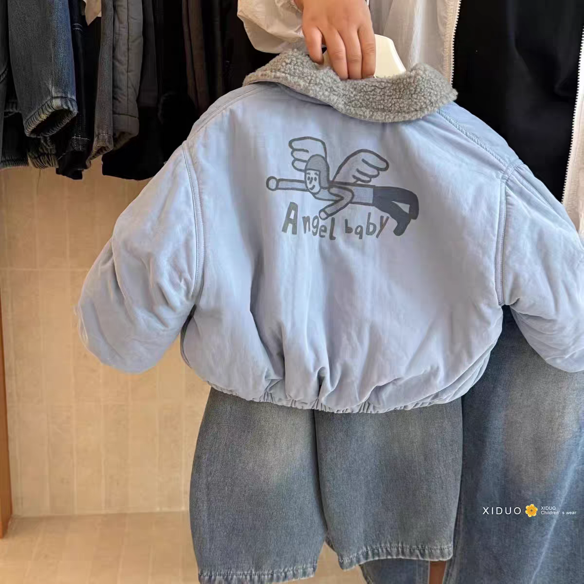 韩系儿童加厚棉服2025冬季儿童洋气卡通毛毛翻领痞帅保暖百搭上衣