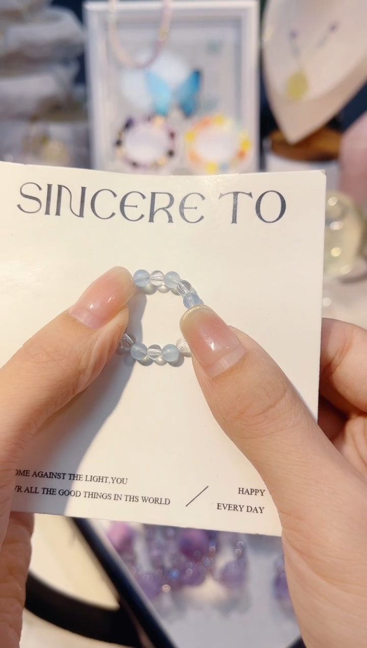 未镶嵌手串水晶白水晶海蓝宝戒指