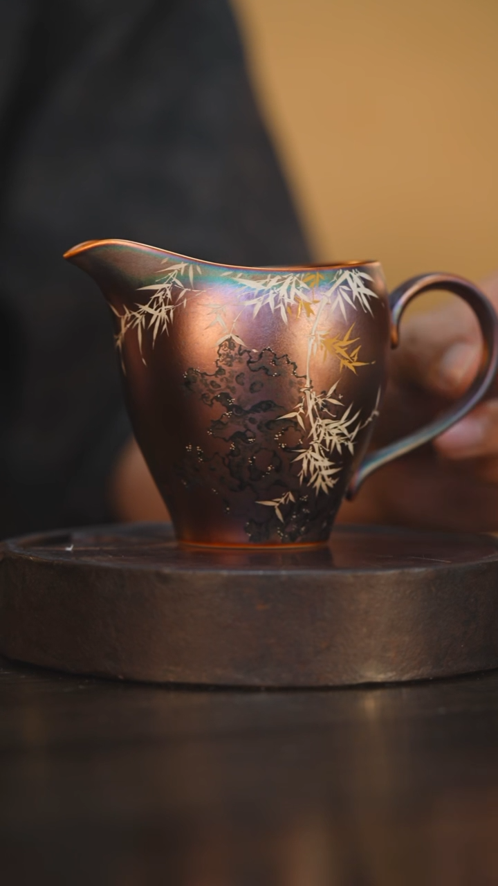 95柴房陶瓷柴烧影竹公道杯