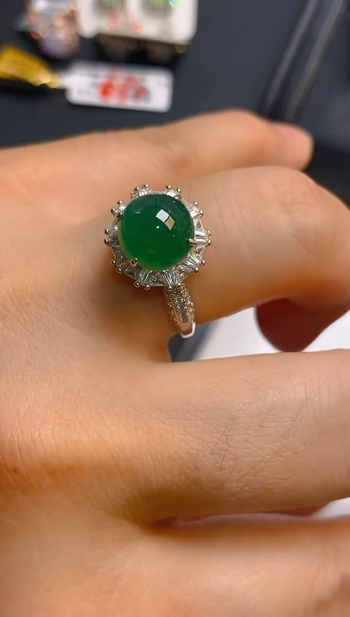 【闪购商品】翡翠耳饰银S925镶嵌天然A货翡翠1