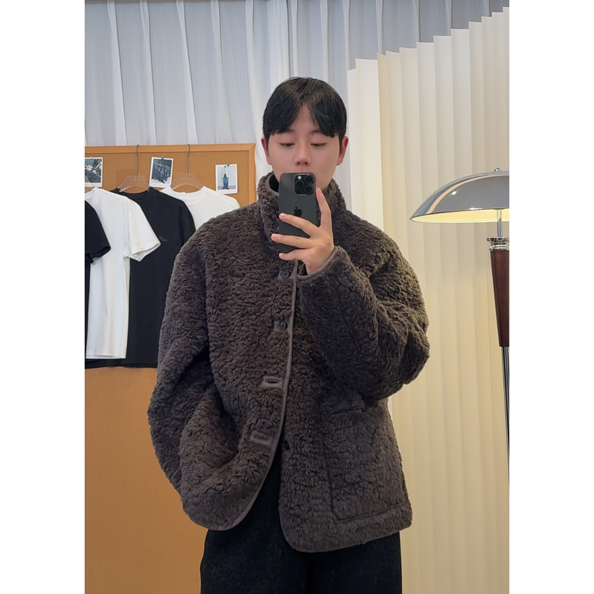 JH冬季韩版宽松复古纯色毛绒外套