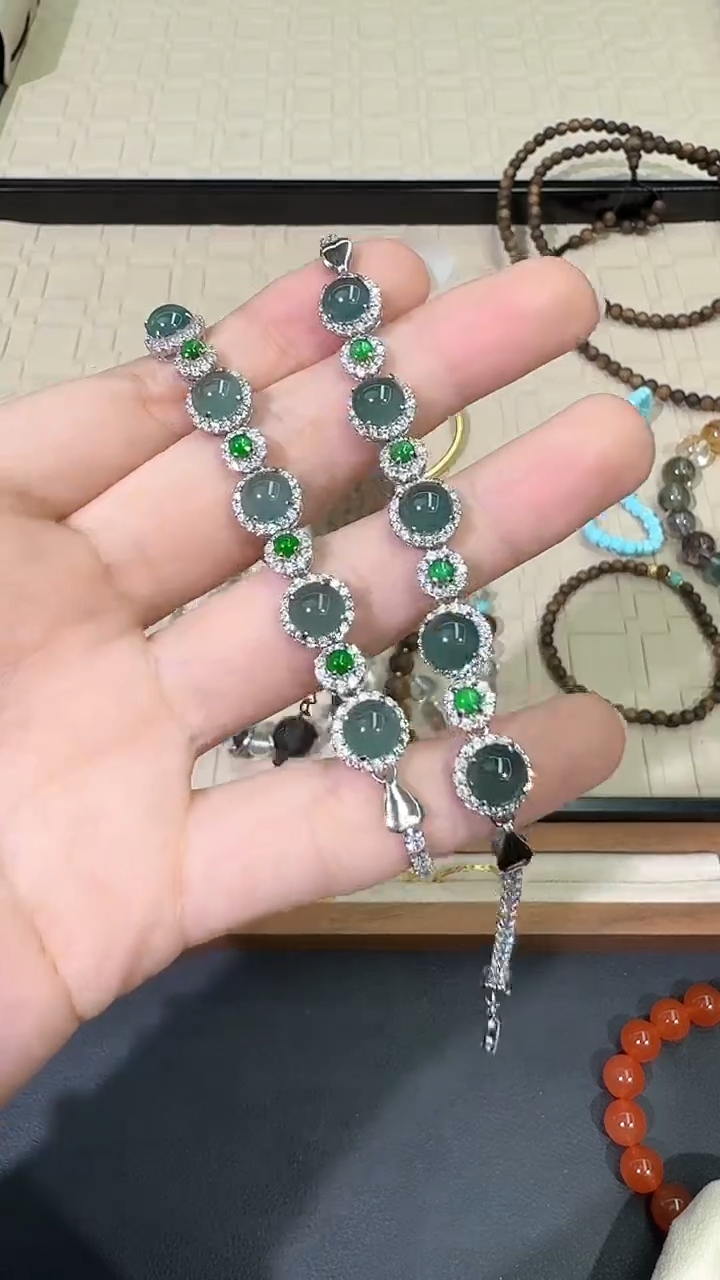 【闪购商品】翡翠手链银S925镶嵌X0212-716-102多样性一件