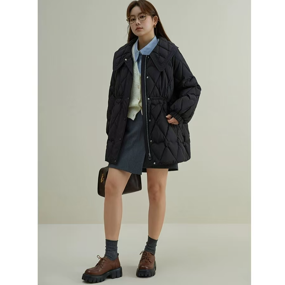 秋冬新款甜美大翻领系带收腰女羽绒保暖外套8516（B14-4）（FL）