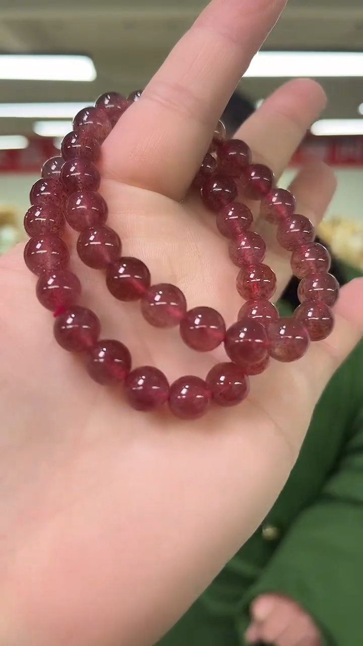 【闪购商品】石英质玉手链未镶嵌天然草莓晶手串多样性发一9mm