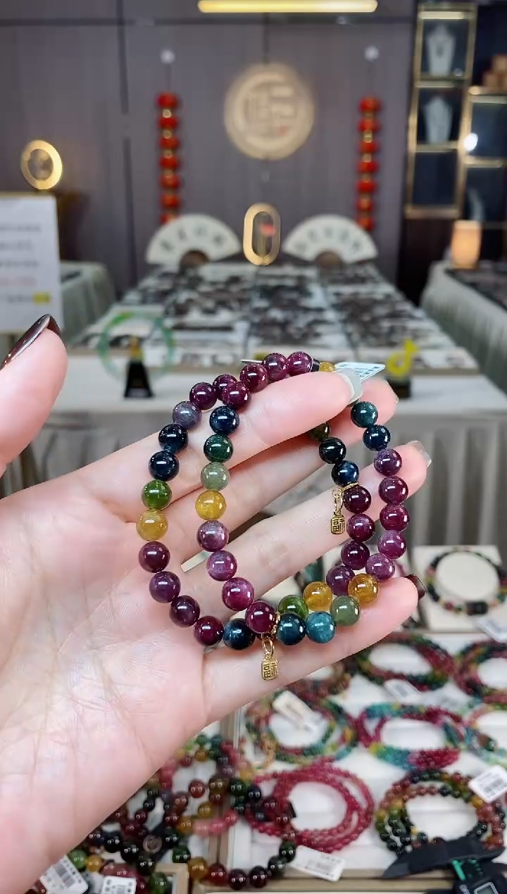 未镶嵌老矿碧玺彩虹单圈手串7mm+碧玺dan多样性发货一条