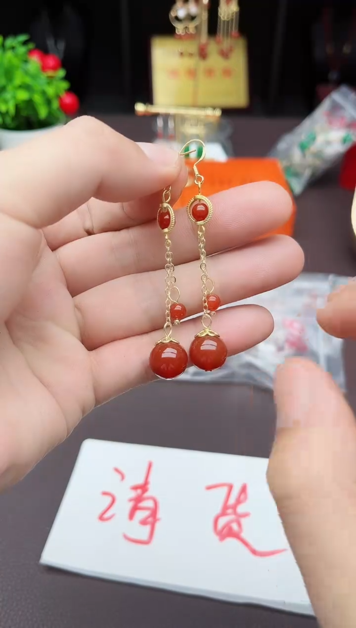 【闪购商品】南红玛瑙耳饰银S925镶嵌805000