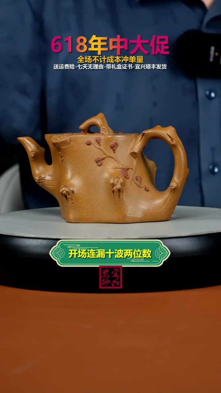 茶壶紫砂蒋静明老段泥梅花斜树桩220CC