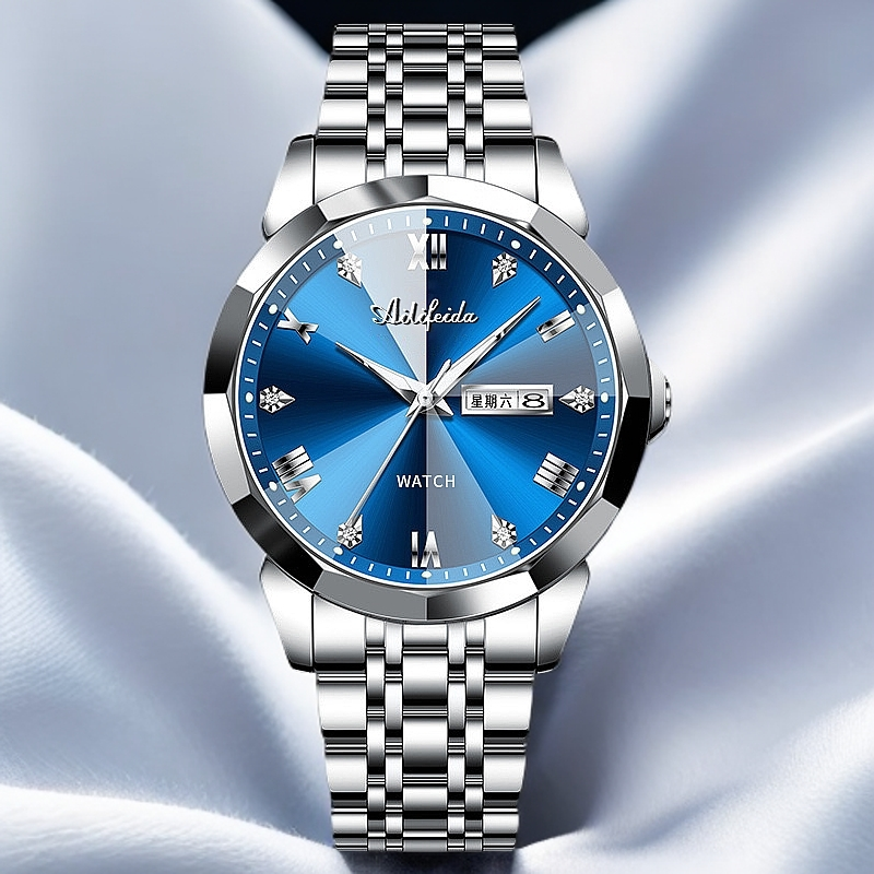 【专柜正品】指挥官蓝面男士手表时尚大气高端防水双日历男款腕