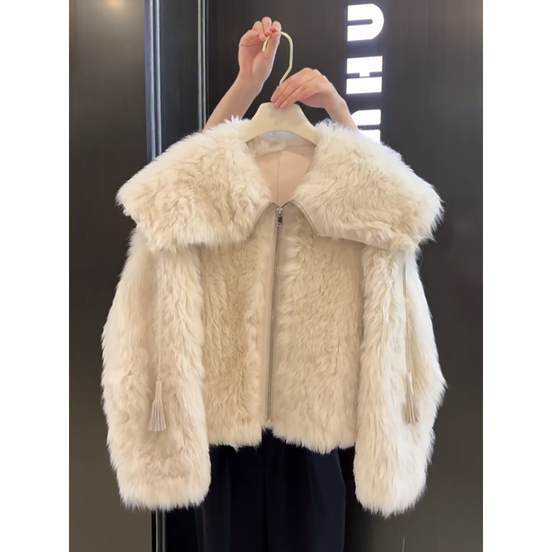 时尚高级感连帽设计软糯舒适保暖短外套女2025冬新款宽松长袖上衣