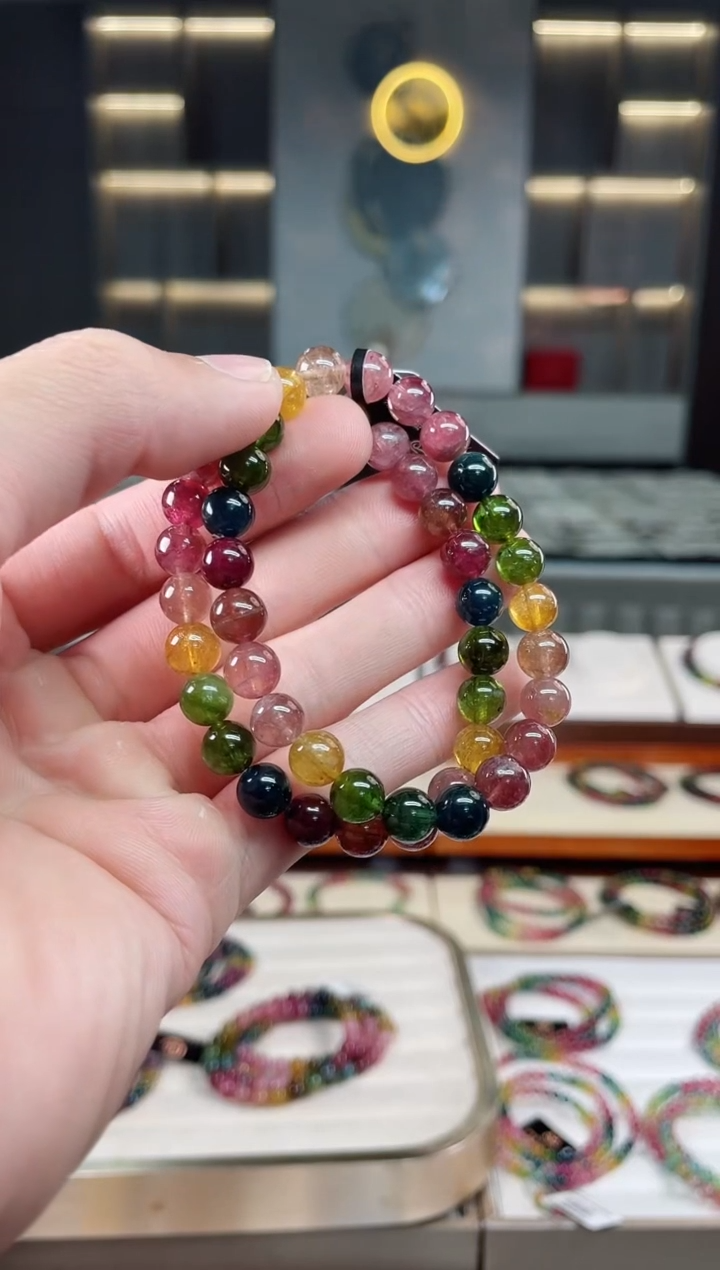未镶嵌冰透体老矿碧玺彩虹单圈手串7mm+碧玺多样性发一条xion