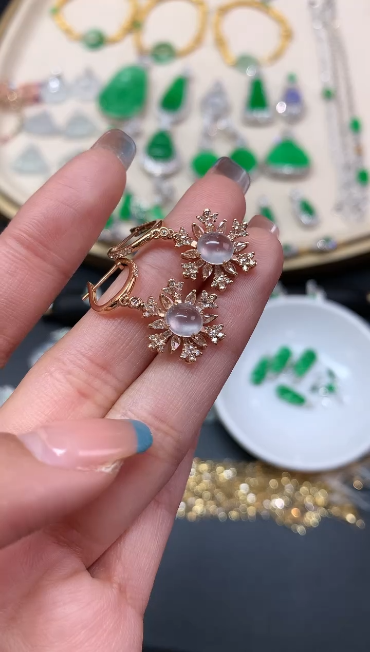 【闪购商品】翡翠耳饰18K金镶嵌耳饰A529|12800