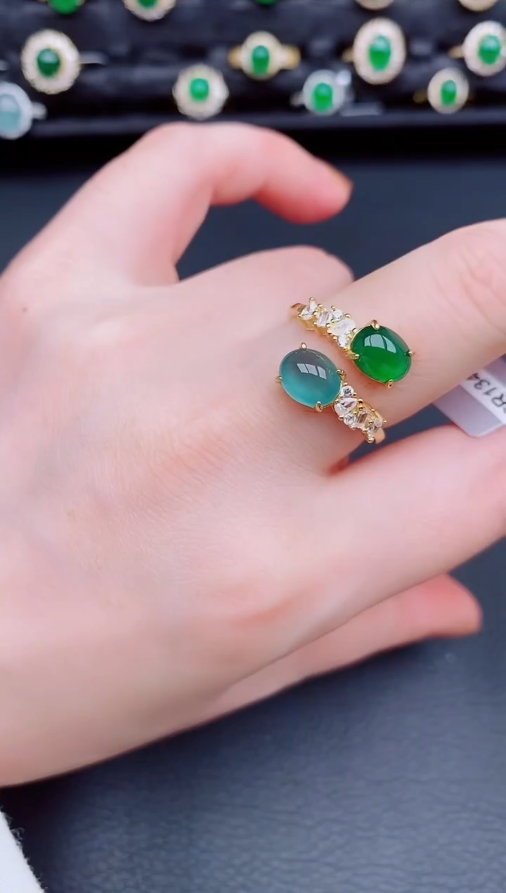 【闪购商品】翡翠戒指银S925镶嵌天然a货翡翠114