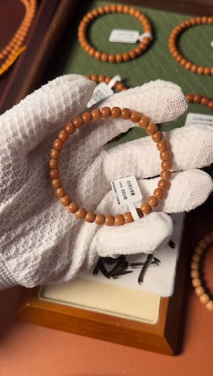 手串橄榄核【168核尖】6.4mm老挝一代核尖老型单圈 正三花倒角白